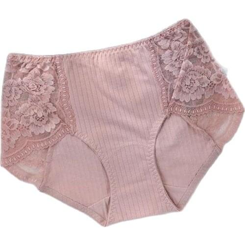 S612 Womens Cotton Panties High-Waist With Lace Panties Comfortable Have Seven Color Large Size Womens Underwear Female Breif