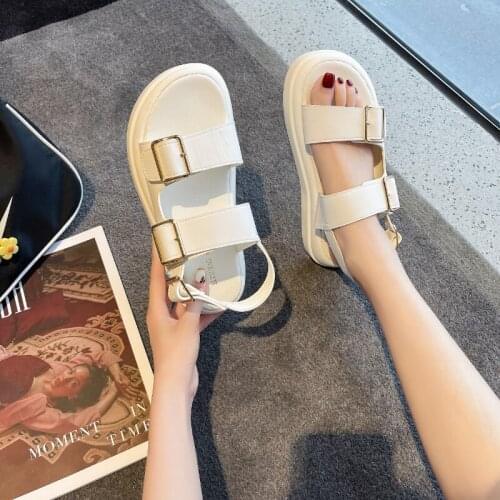 Pop Fashion Woman Metal Buckle Sandals Summer Female Leisure Shoes Flats White Black High Platform Sandals Women beach Shoes