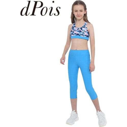 Fashion Girls Printed Tracksuit Kids Ballet Gymnastics Outfits Tank Top & Pants Gym Yoga Sets Kid Two Pieces Sport Clothes