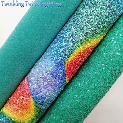 GREEN Glitter Fabirc, Rainbow Glitter Leather, Suede Synthetic Leather Fabric Sheets For Bow A4 21x29CM Twinkling Ming XM664