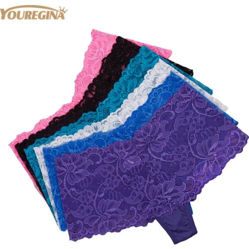 YOUREGINA Underwear Women Sexy Boyshort Transparent Lace Floral Briefs Cotton Ladies Panties Low-rise Embroidery Boxer 6pcs/lot