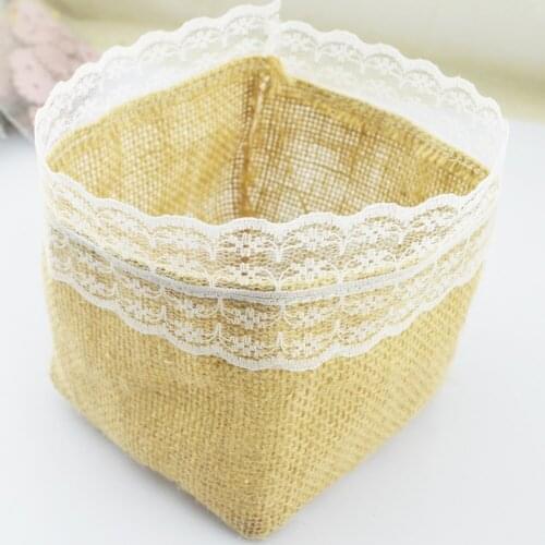 Jute Lace Jewelry Toy Scarf Socks Desktop Storage Basket Sundries Storage Box Underwear Makeup Cosmetic Organizer flower vasa