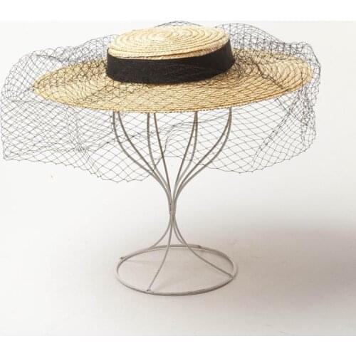 Short Height Women Straw Hat with Black Ribbons Mini Top Straw Headwear with Clips Craft Making Fascinator Millinery Headbands