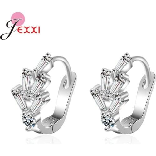 Simple Cute 925 Sterling Silver White Zirconia Hoop Earrings Rhinestone Fashion Jewelry Party Gift For Women Female