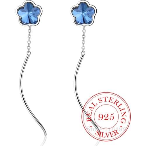 925 Sterling Silver Crystal Tassel Flower Drop Earrings For Women Girl Gift Pendientes Mujer Engagement Jewelry Brincos