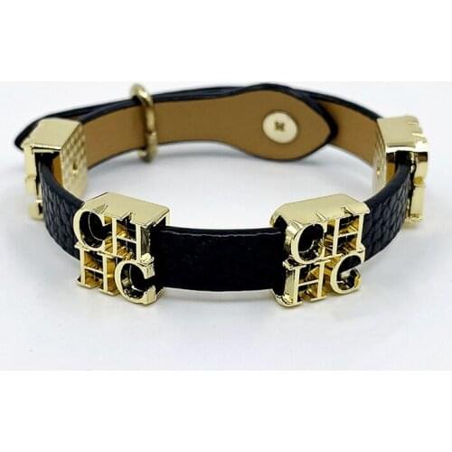 Fashion Snake Style Titanium Steel Letter Accessories Adjustable PU Leather Bangle For Women