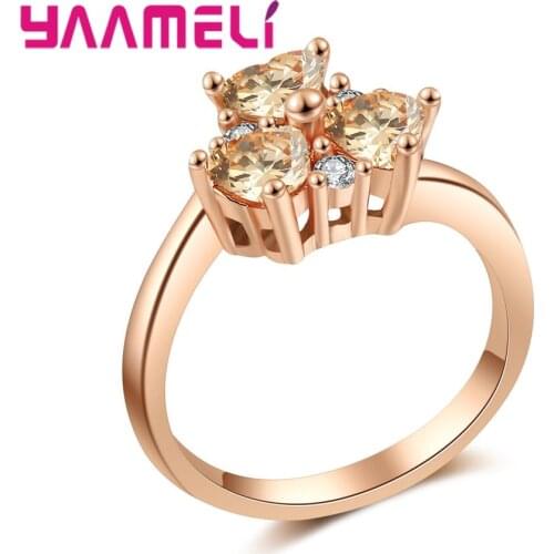 Rose Gold Timeless Elegance Rings With Champagne Crystal For Women Wedding Party Gift Factory Direct-Selling