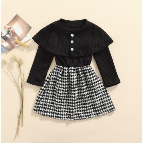 Ma&Baby 2-7Y Children Kid Girl Plaid Dress Long Sleeve Knitted A line Dresses + Shawl Princess Girl Autumn Clothing Outfits DD88