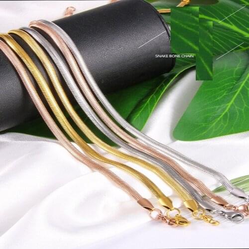 3mm 304 Stainless Steel Flat Snake Chain Necklace for Men Women Flexible Curb Cuban Link Twisted Basic Punk Vintage Jewwlry Gift