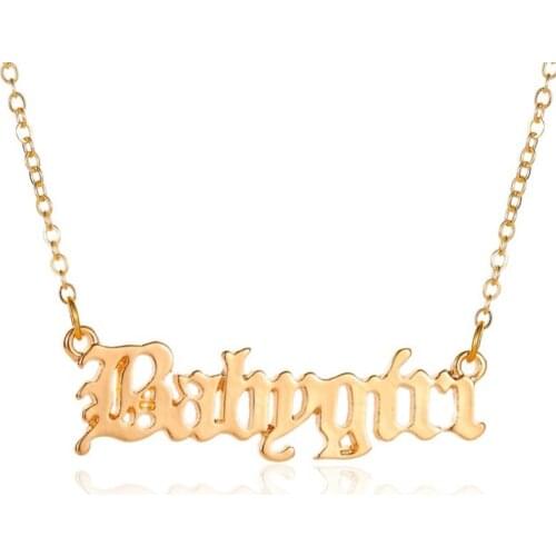 Golden White Pendant Simple Letter BADGIRL Fashion Alloy Necklace For Women Girls Light Chain On Neck