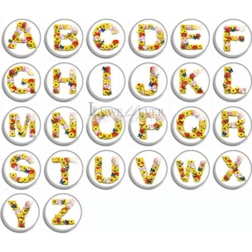 10mm 12mm 14mm 16mm 20mm 25mm 456 English Alphabet Mix Round Glass Cabochon Jewelry Finding 18mm Snap Button Charm Bracelet