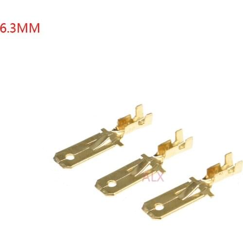 100pcs 6.3mm Spade male Crimp Terminal Connector Gold Brass/Car Speaker Electric Wire Connectors