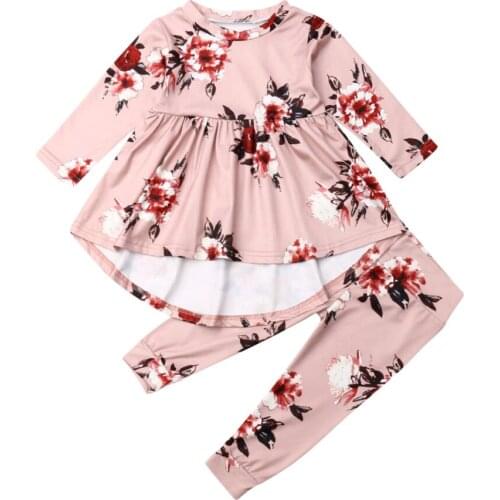 0-3Years 2PCS Toddler Baby Girls Autumn Clothes Floral Tutu Dress Pants Cotton Outfits