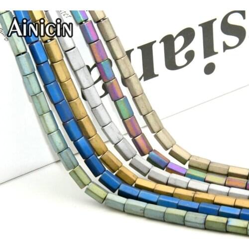 4x6mm Hexagon Cyliner Beads Matt Surface Rainbow Gold Silver Plating Strand Loose Hematite Beads For DIY Jewelry Making 5pcs