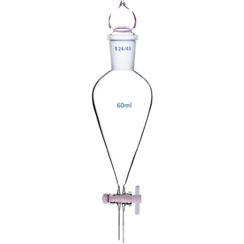 60ml,24/40,Pyriform Glass Separatory Funnel,Drop Tube,PTFE Stopcock