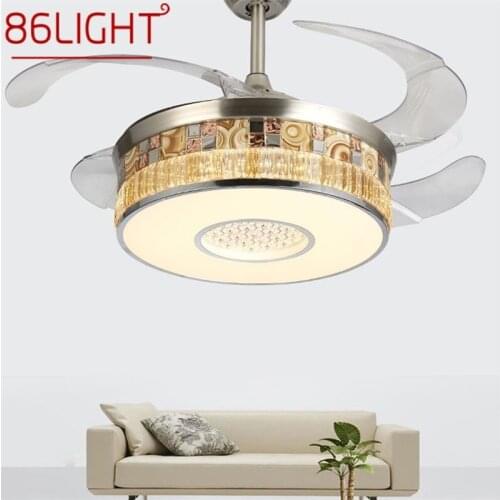 86LIGHT Ceiling Fan Light Invisible With Remote Control Modern Luxury Gold Figure LED Lamp For Home