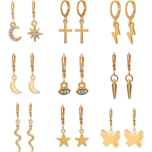 9 Pairs Set Hot Selling Product Metal Alloy Earrings Set Creative Simple Eyes Lightning Ear Clip Set Korean Fashion