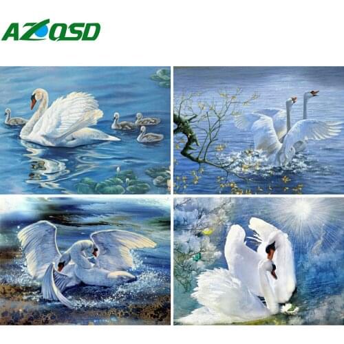 AZQSD Full Square Diamond Embroidery Swan Mosaic Rhinestones Handmade Diamond Painting Animal Cross Stitch Home Decor Gift