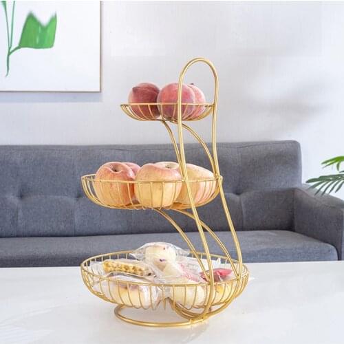 Arched 2 Tier 3 Tier Basket Fruit Bowl & Produce Snack Display Stand, Black, White, Gold