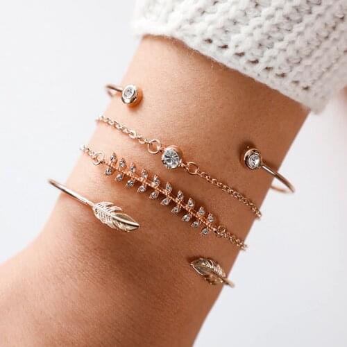 Fashion Bracelets For Women Fish Bone Charm Bracelets&Bangles Opening Round Friendship Bracelet Geometric Leaves Jewelry