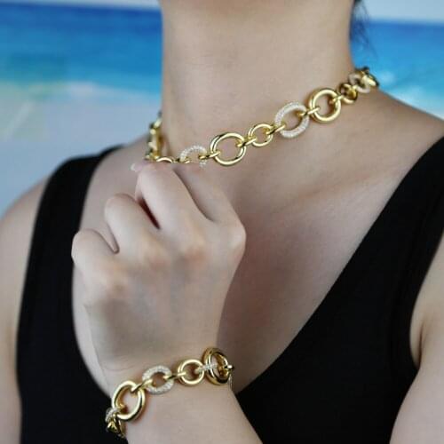 High quality gold color geometric round oval circle link chain women necklace hot selling trendy fashion choker necklace jewelry