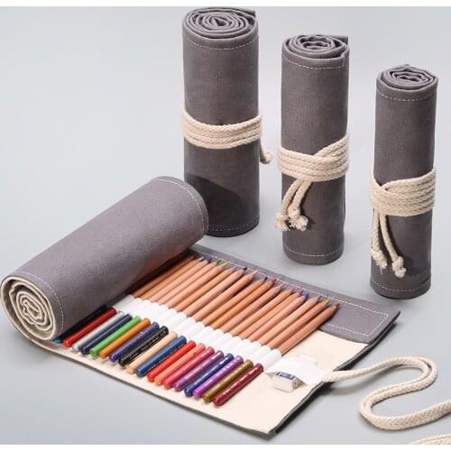 36/48/72 Holes Pencil Case Kawaii Stationery Pen Bag Box Roll Up Wrap Pouch School Student Art Supplies Penalty Solid Kids Gift