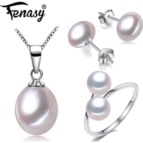 FENASY Trendy Vintage Pearl Jewelry Black White Jewelry Sets For Women Pearl Necklace stud earrings trendy Fashion Jewelry Box