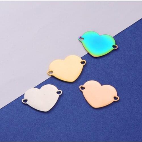 Fnixtar Stainless Steel Mirror Polished Gold Tone Heart Love Charms Connectors For Women Necklace Bracelet DIY 10piece/lot