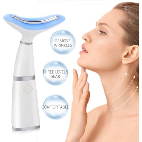 3 Colors LED Photon Therapy Neck and Face Lifting Tool IPL Vibration Skin Tighten Reduce Double Chin Anti-Wrinkle Remove Device