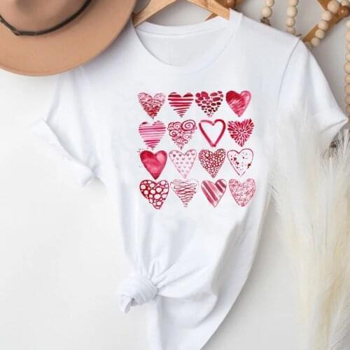 T-shirts Women Love Heart Watercolor Valentines Day Fashion 90s Clothes Stylish Tshirt Top Lady Print Sexy Tee T-Shirt
