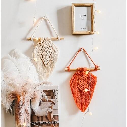Mini Leaf Tapestry Macrame Wall Hanging Boho Decoration Nursery Home-stay Dorm Apartment Bedroom Headboard Home New Year Decor