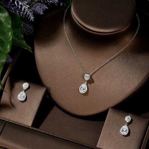 HIBRIDE New Fashion Luxury AAA Zircon Water Drop Shape Necklace Earrings jewelry Set for Women Bridal Party Wedding Dress N-307