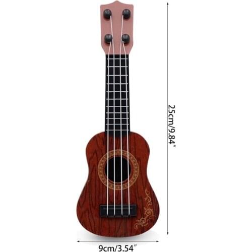 HUYU Guitar Toy 4 Strings Mini Children Musical Instruments Educational Learning Toy for Toddler Beginner Brown Yellow