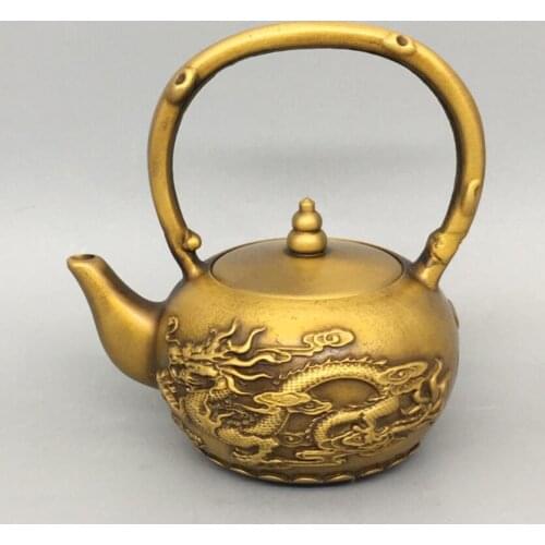 China brass dragon phoenix teapot crafts statue