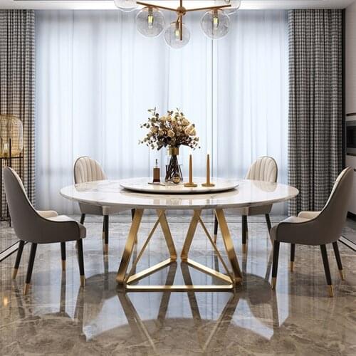 Round Nordic Dining Table And Chair Modern Marble Desktop+Stainless Steel Frame Marble Round Table Minimalist Light Luxury