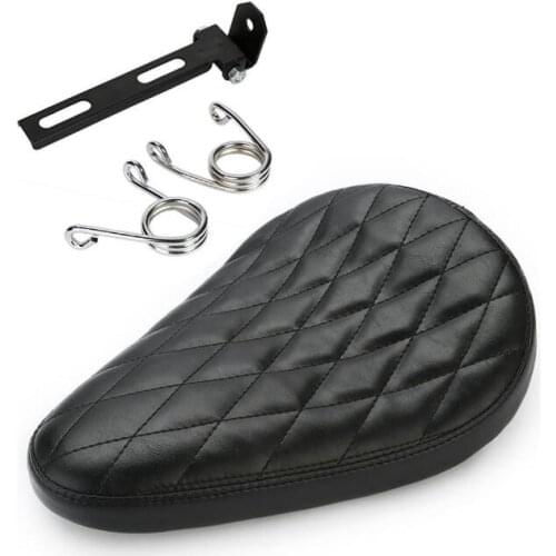 Motorcycle Diamond Leather SOLO Saddle Seat& Spring + Bracket Black For Chopper Bobber Custom SX CB 650