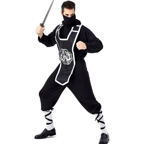 Halloween Men Japan Ninja Costume Black Assassin Outfit Japanese Ninjago Fancy Dress