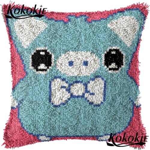Handicraft Pillowcase Making cartoon pig printed cushion blanket crochet embroidery yarn cross stitch kits latch hook rug pillow