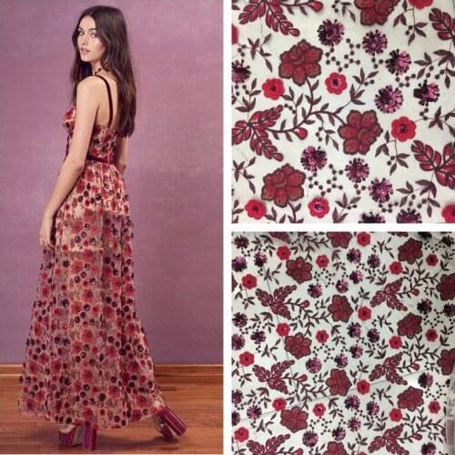 NEW 2 yards =1 lot Hot Sale High Quality Red Sequins Mesh Lace Fabric For evening/wedding dress X0308