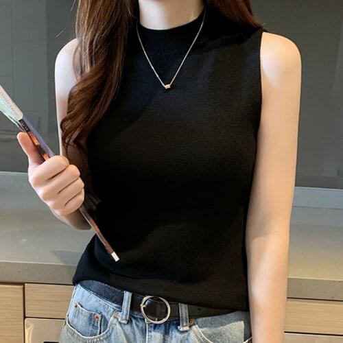 LJSXLS 2021 The New Thin Knitted Tank Women All-match Slim Show Thin Sleeveless Tank Tops Female Black Summer Clothes For Women