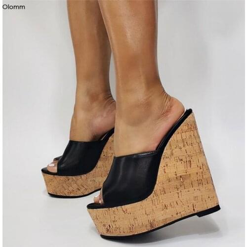 Olomm Hot Women Platform Slingback Sandals Wedges High Heels Sandals Open Toe Elegant Black Party Shoes Women US Plus Size 5-20