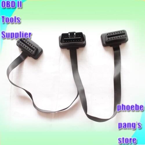 25% Off Flat+Thin As Noodle OBDII OBD-II OBD 2 OBD2 16 Pin ELM327 Male To dual Female Y Splitter Elbow Extension Cable