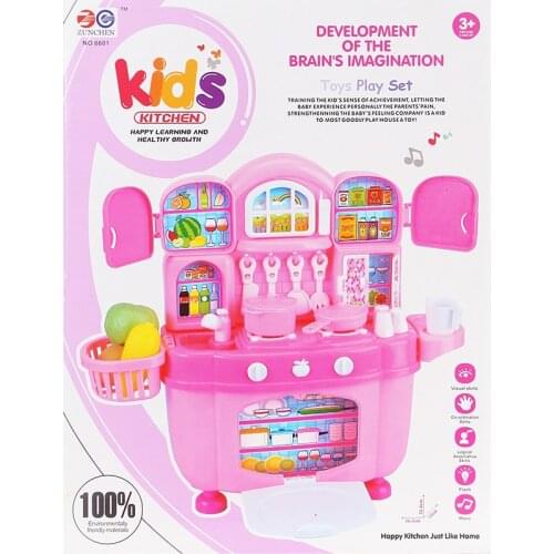 Pretend Play Kitchen Toys for Children Light Music Miniature Kitchen Cabinet Playset Girls Toys