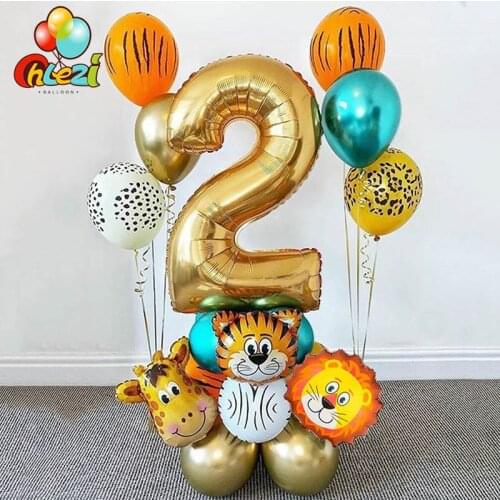 18pcs Jungle Animal Balloons Set 32inch Number Globos Chrome Metallic Latex Balloon Birthday Party Decorations Kids Baby Shower