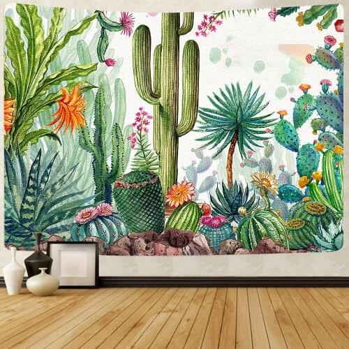 Simsant Cactus Tapestry Green Succulent Plants Tablecloths Flower Wall Hanging Tapestries for Living Room Bedroom Home Decor