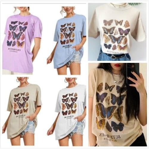 Sunfiz YF Fashion Tees Butterfly White Tees Retro Vintage Tees Short Sleeve Men and Women Couple Spring and Summer Tee