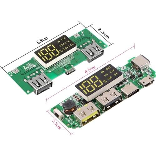 LED Dual USB 5V 2.4A Micro/Type-C USB Mobile Power Bank 18650 Charging Module Lithium Battery Charger Board Circuit Protection