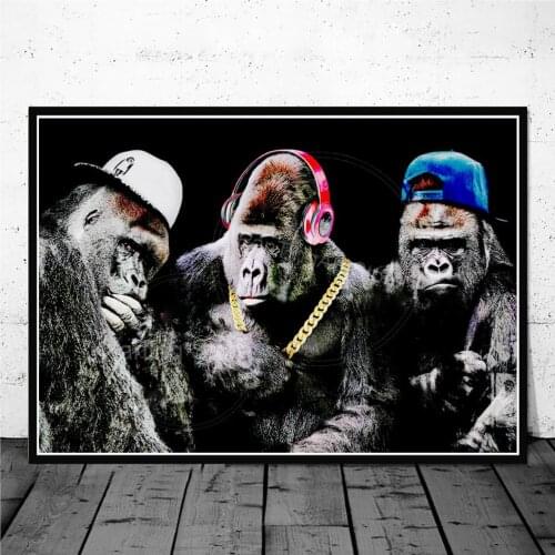 Funny Fashion Monkey With Gold Necklace Canvas Wall Art Painting On Canvas Prints Gorilla Animal Mural Decorative Picture Cuadro