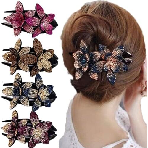Large Catch Flower Hair Clips Duckbill Crystal Rhinestone HairPin Barrettes For Women Elegant Headdress Girls Hair Accessories