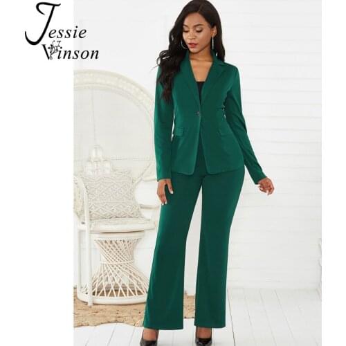 Jessie Vinson Solid Long Sleeve Blazer Long Pants Suit Women Elegant OL Turn-down Collar Jacket Pants Suit Spring Autumn Female